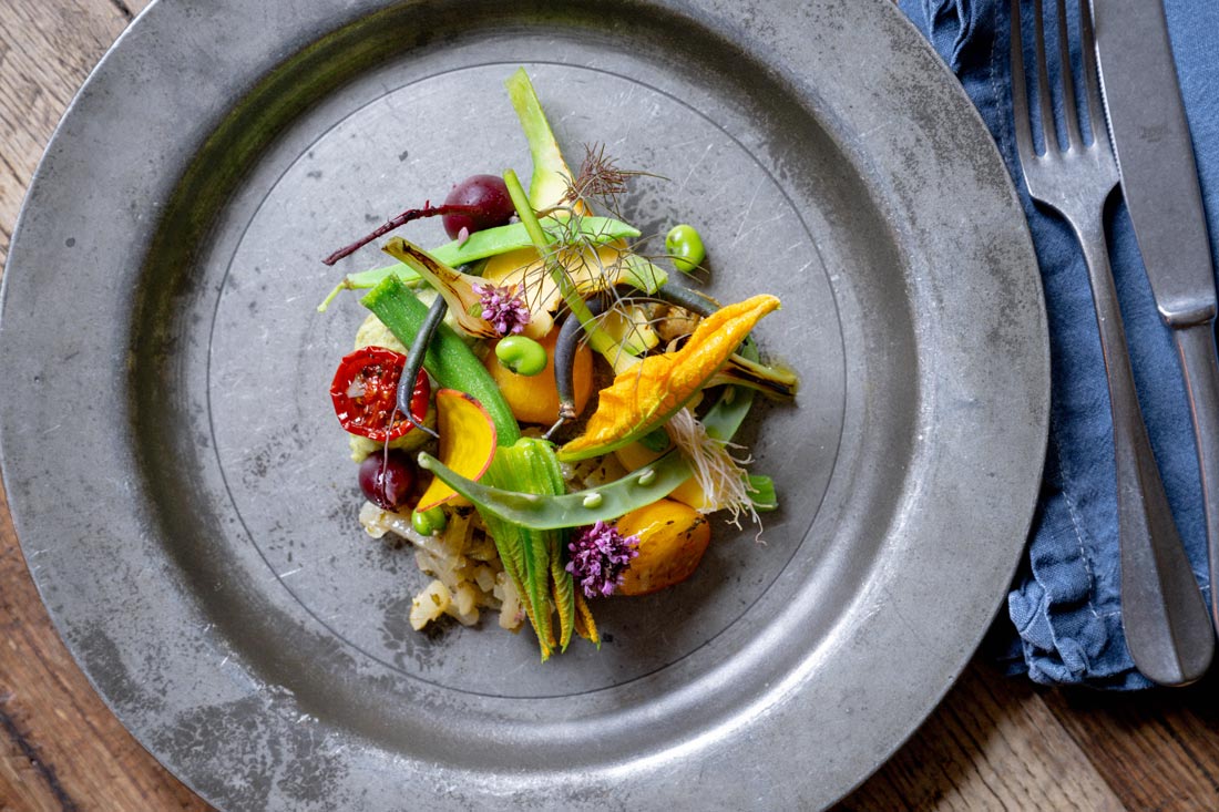 Summer courgette and tomato dish, The Farmers Arms, Woolsery,nr Clovelly, North Devon